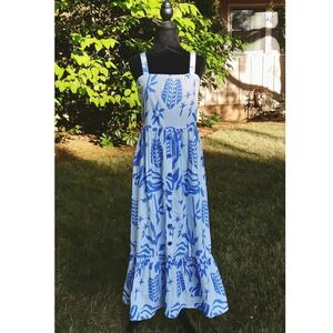 100% Cotton Maxi‎ Dress Coastal Blue White Casual Nautical Summer Large Petite